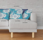 HomeRoots 18' X 18' Blue Aqua and White Broadcloth Floral Throw Pillow
