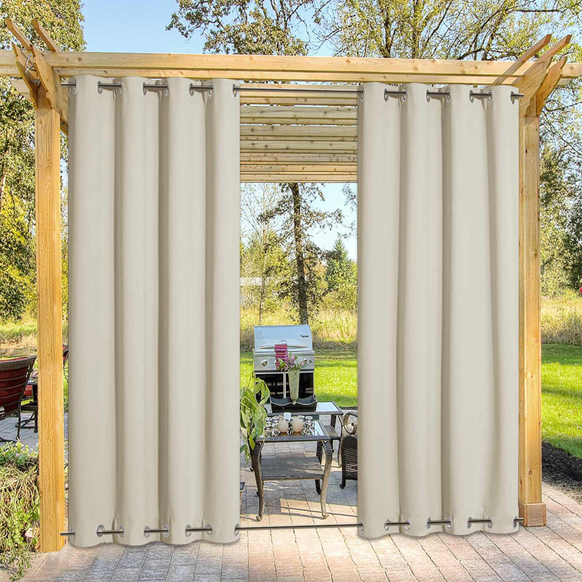 Nicetown Outdoor Curtain For Patio Waterproof, Sun Blocking Rustproof Grommet Top And Bottom Windproof, Durable Windproof Sun/Ra