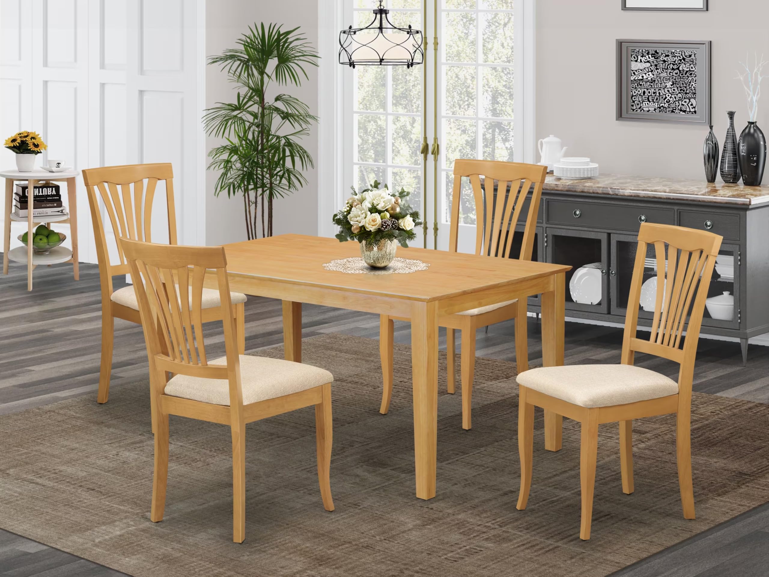 East West Furniture CAAV5-OAK-C 5 Piece Kitchen Table Set for 4 Includes a Rectangle Dining Room Table and 4 Linen Fabric Upholstered Dining Chairs, 36x60 Inch, Oak