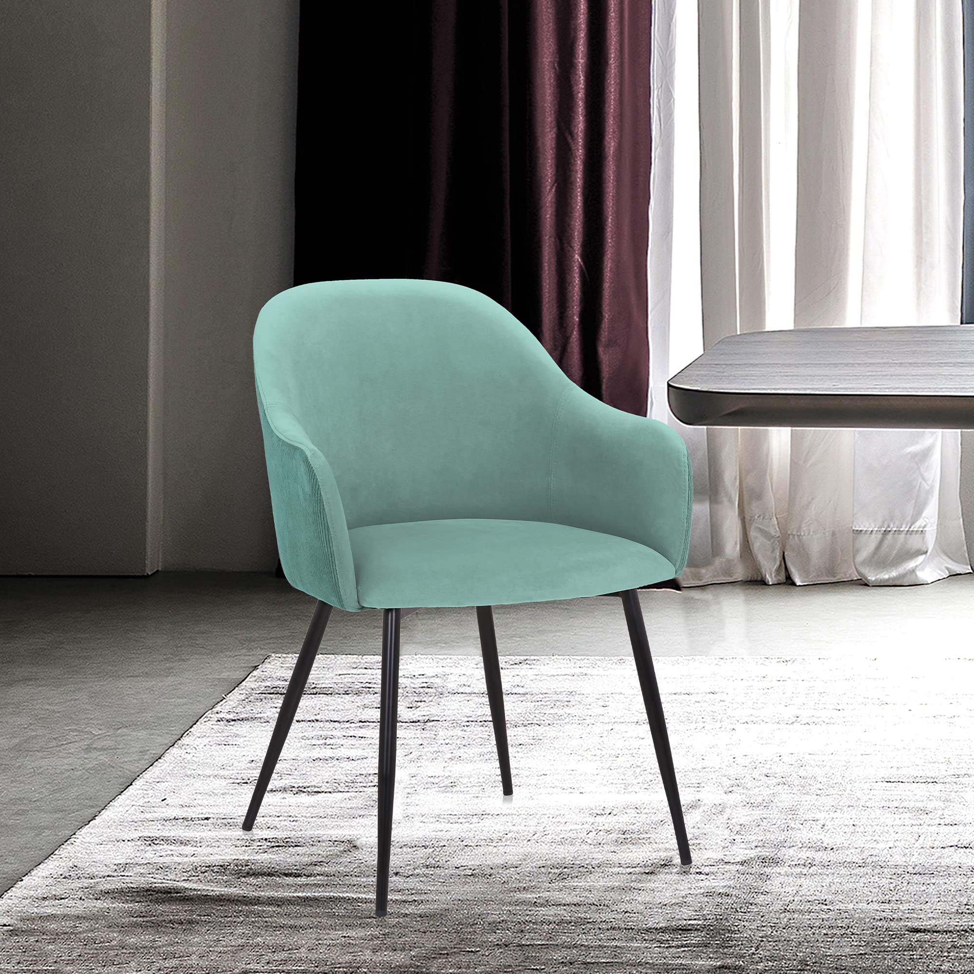 Armen Living Pixie Fabric Dining Room Chair with Black Metal Legs, 18'' Seat Height, Teal