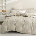 Jellymoni Cream Grey Duvet Cover King Size - 3Pcs Microfiber Tufted Duvet Cover Set, Boho Striped Tufted Textured Duvet Cover Wi