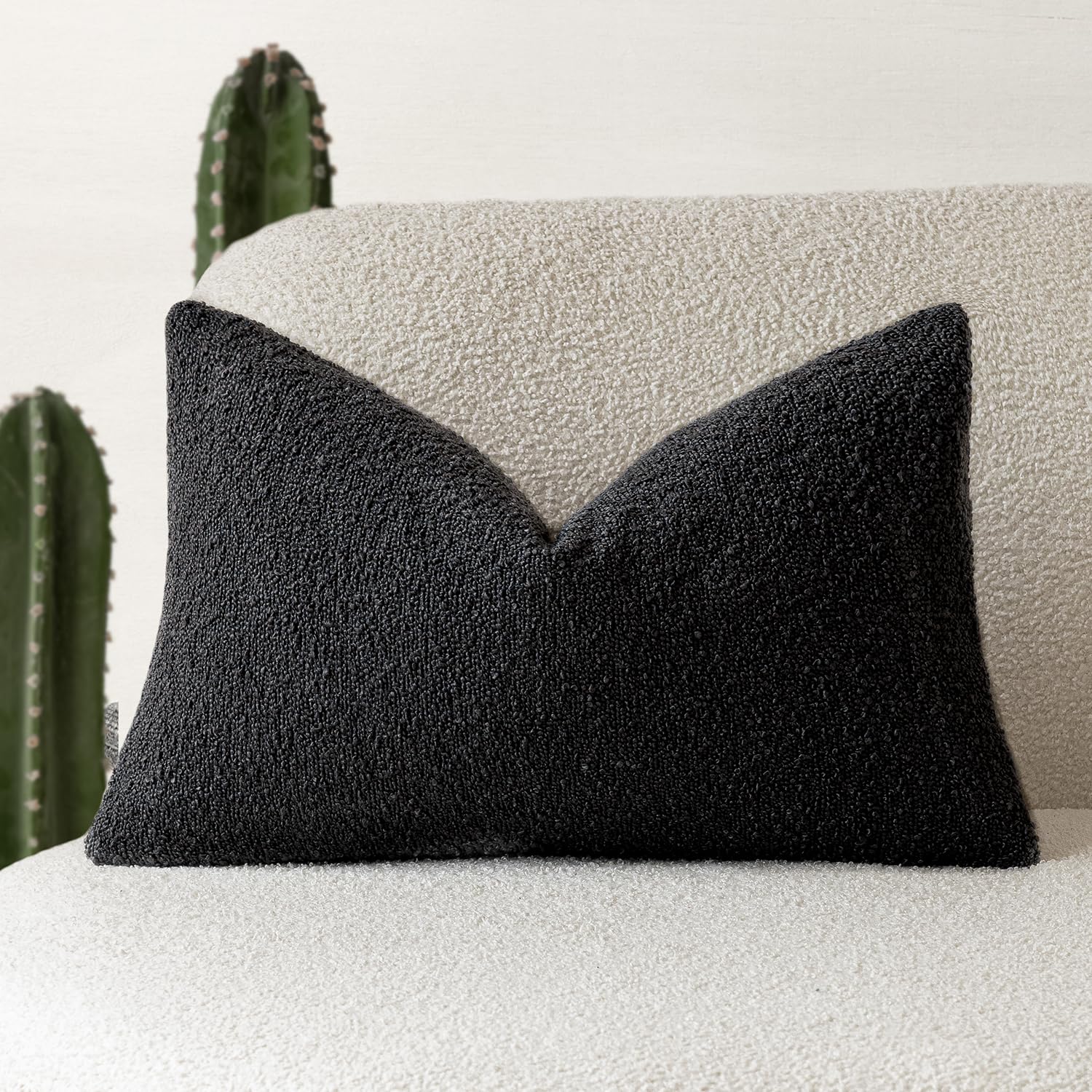 Foindtower Decorative Textured Boucle Throw Pillow Covers Accent Solid Lumbar Pillow Cases Neutral Soft Cozy Couch Cushion Case 