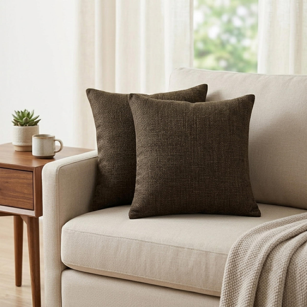 Houm Deko Jute Cushion Covers 16X16 I Soft Square Throw Pillow Covers