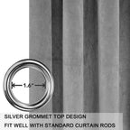 Smiletime Grey 120 In Long Velvet Curtains With Grommet, Thermal Insulated Super Soft Privacy Noise Reducing Light Blocking Velv