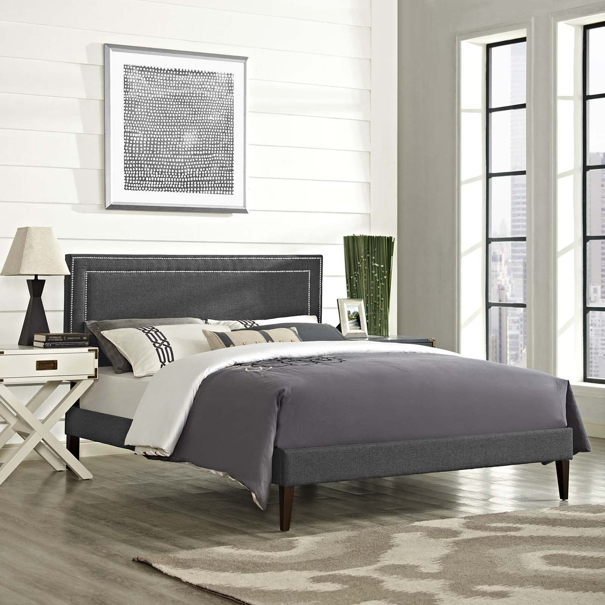 Modway Virginia Upholstered Full Platform Bed Frame With Tapered Legs In Gray