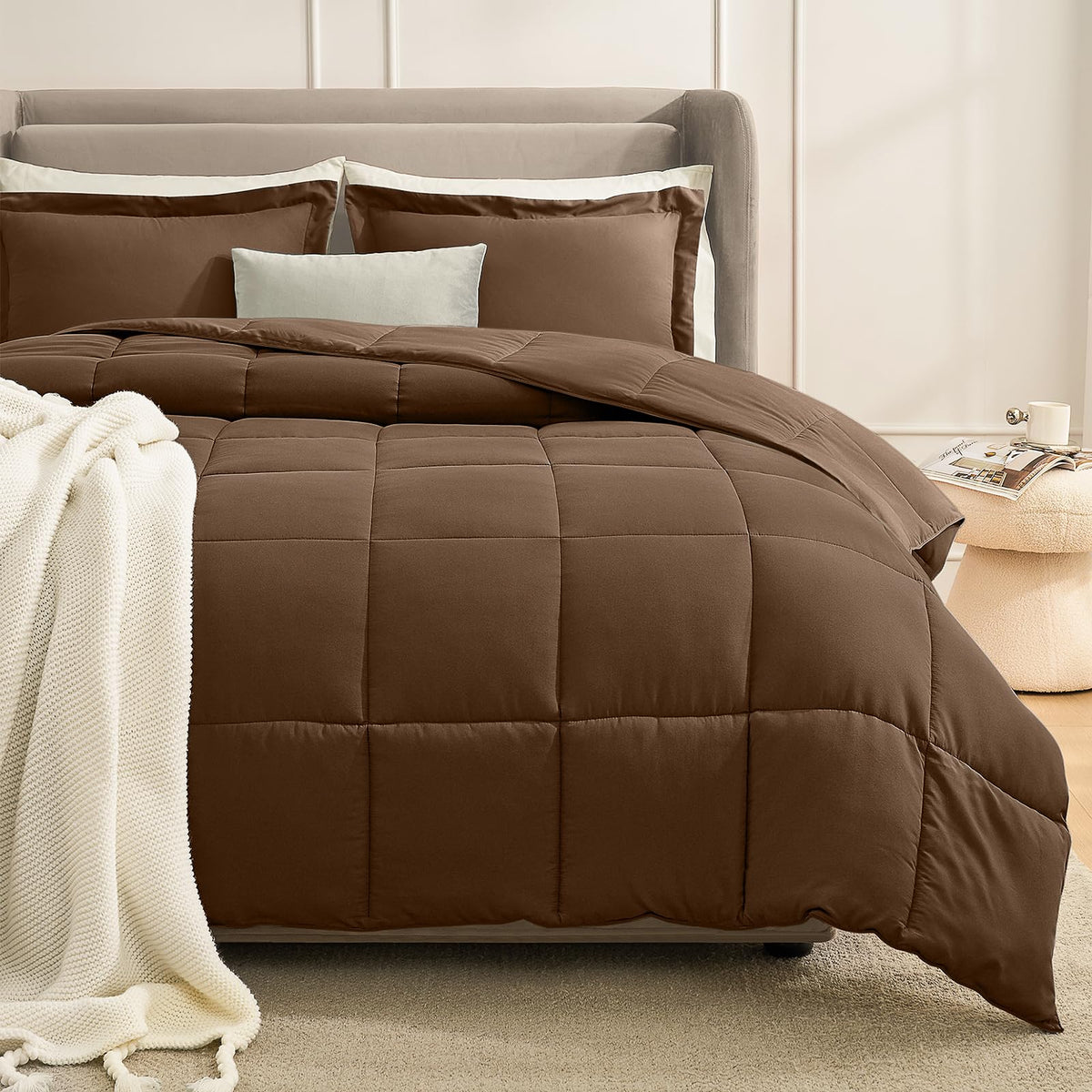 Homelike Moment King Size Comforter Set Brown, Lightweight Comforter Sets King Size Bed, Soft Down Alternative King Bedding Sets
