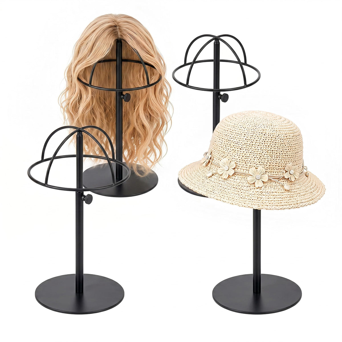YFEEN 4PCS Metal Hat Display Stand, Adjustable Cap Rack for Retail Stores, Showcases or Home SpaceSaving Organizer for Baseball