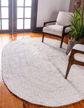 Unique Loom Braided Chindi Collection Area Rug - Layer (8 x 10 Oval, Ivory/ Beige)