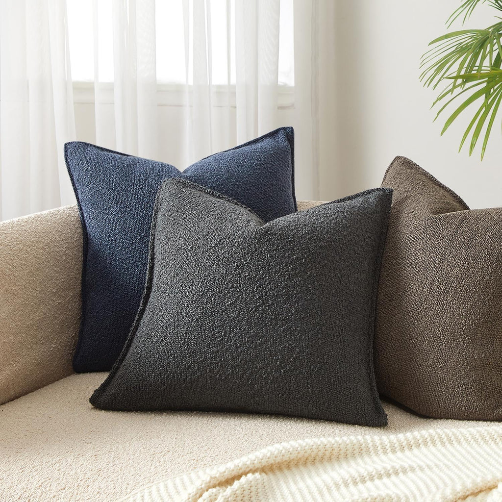 Juspurbet Dark Grey Boucle Throw Pillow Covers 24X24 Inch Set Of 2 For Couch Bedroom Sofa Living Room Decorative Soft Thick Text