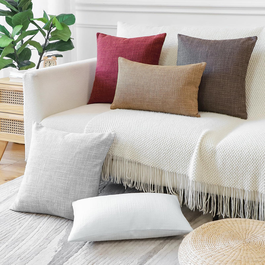 Otostar Pack Of 2 Throw Pillow Covers 18X18 Inch Linen Light Grey Pillowcases Farmhouse Decorative Solid Pillow Covers 45X45 Cm