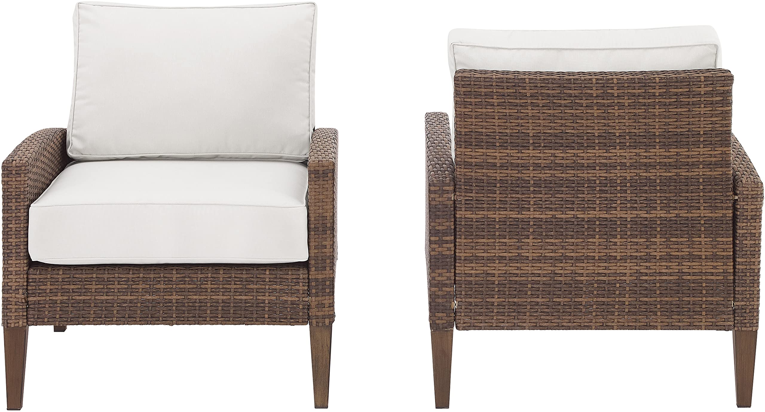 Crosley Furniture Capella 2-Piece Outdoor Chair Set, Wicker Patio Chairs for Conversation, Porch, Deck, Brown with Creme Cushions