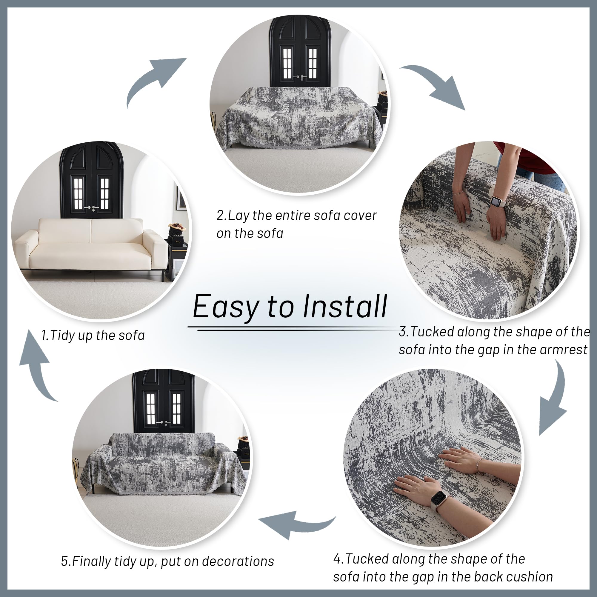 Mysky Home Boho Couch Cover For Dogs Washable Deep Grey Abstract Couch Sofa Protector For Loveseat Sofa Pets Friendly Chenille G