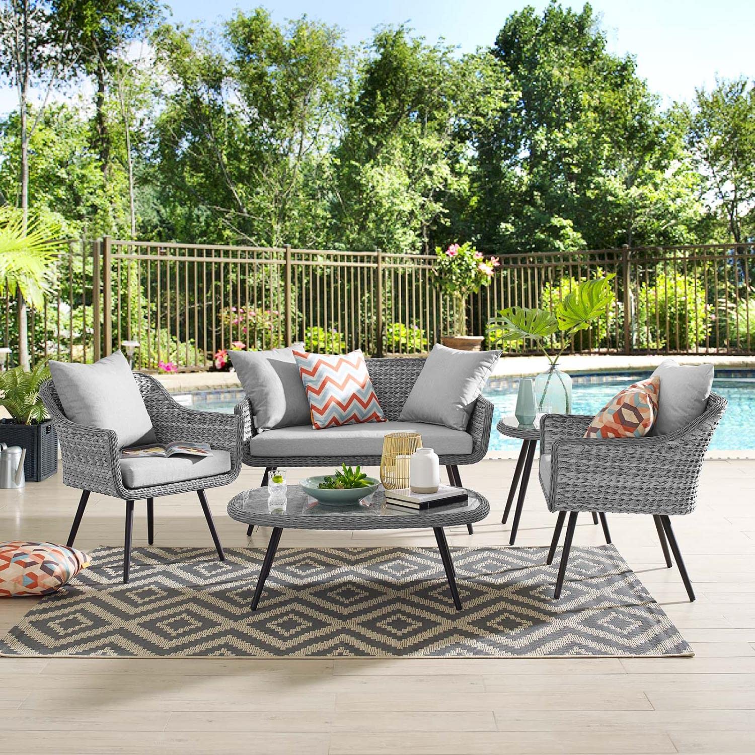 Modway Endeavor Outdoor Patio Wicker Rattan Set Of 5 In Gray