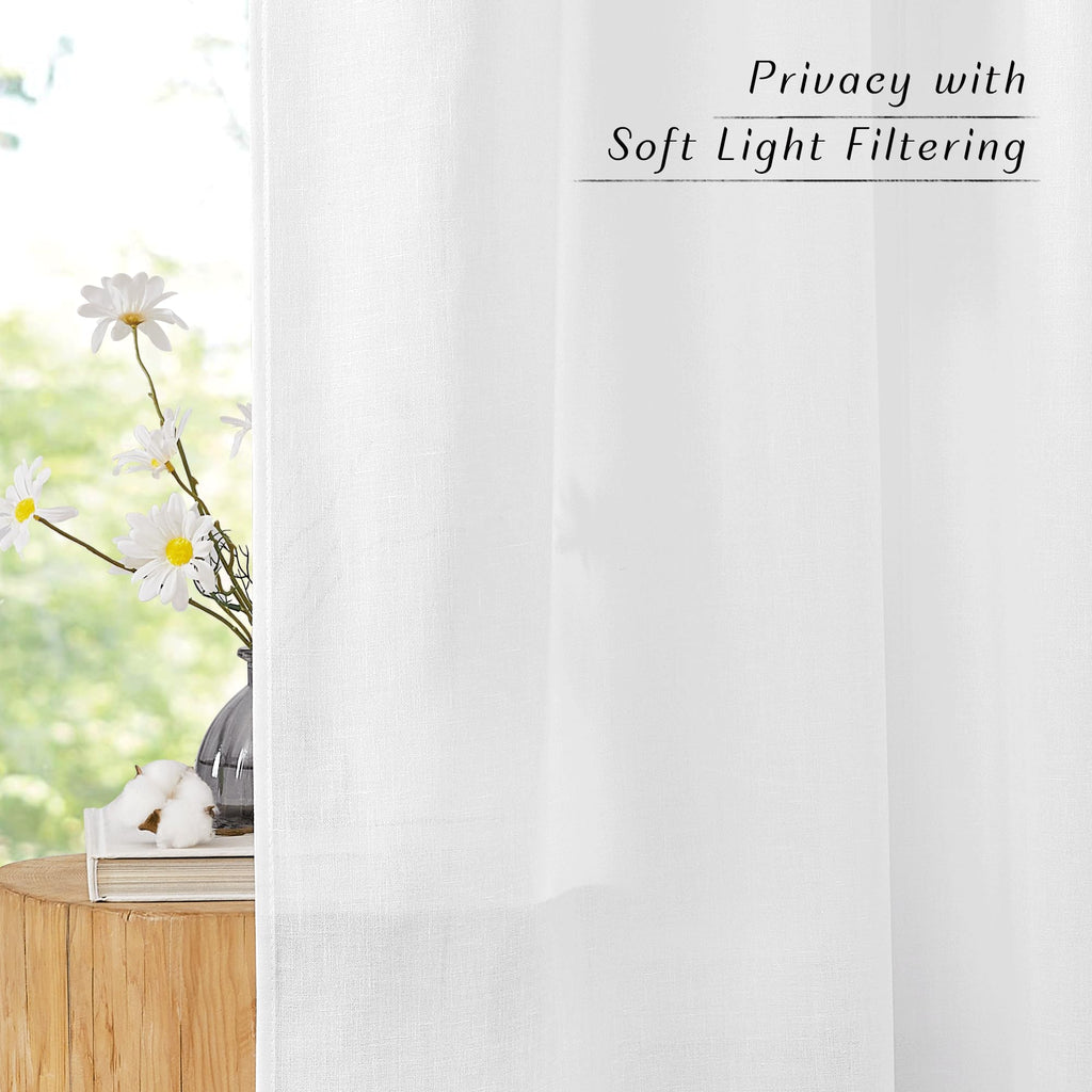Nicetown Linen White Curtains 84 Inch Length 2 Panels Set, Grommet Thick Flax Linen Blend Window Treatment Privacy Assured With Light Filtering For Bedroom/Living Room, W55 X L84