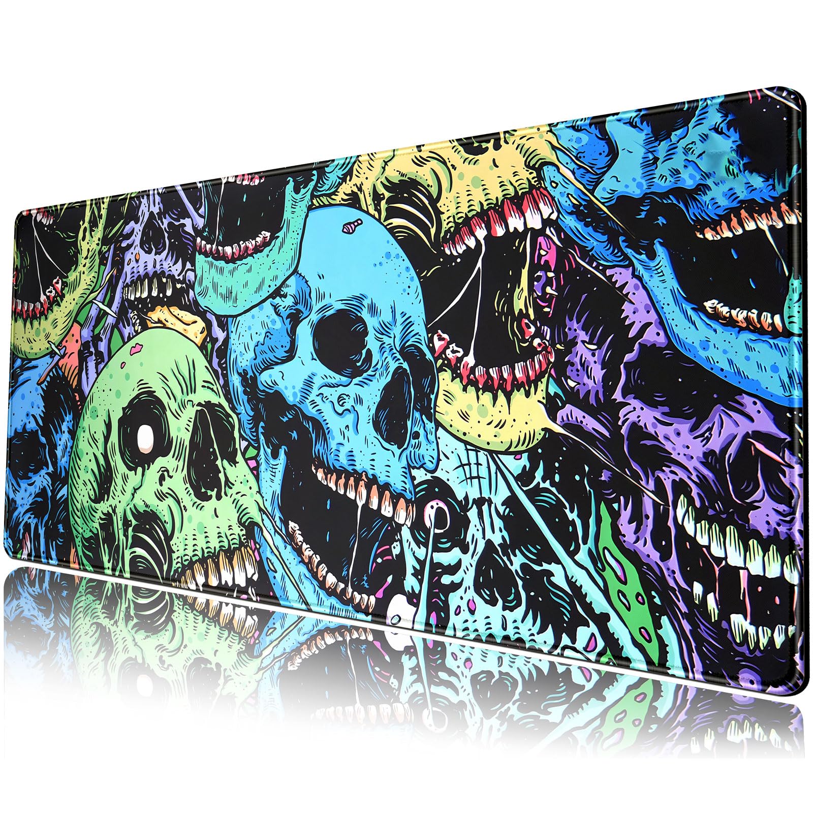 Colorful Skulls Desk Mat Large Gaming Mouse Pad Xl Extended Mousepad Desk Pad Big Keyboard Pad Desktop Mouse Mat 31.5'X11.8' D