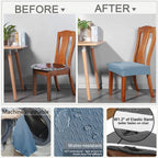 Buyue Fast Installation Dining Room Chair Covers Set Of 6, Luxury Stretch Jacquard Seat Slipcovers For Kitchen Armless Chairs, Rear Gapped- Sky Blue- 6
