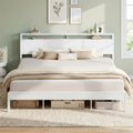 LIKIMIO King Bed Frame with Headboard, Wood Camas King with Strong Supports, Sturdy, Noise-Free, No Box Spring Needed, White