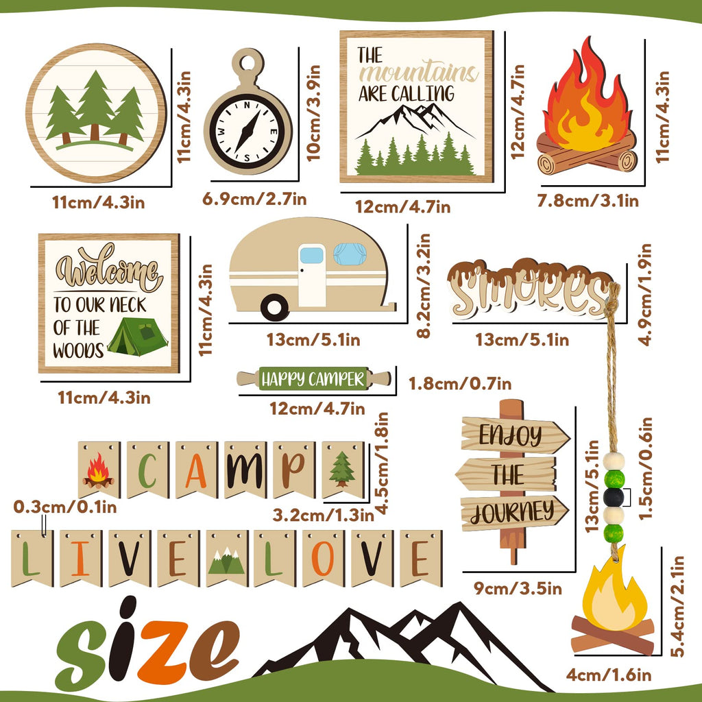 25 Pcs Camping Tiered Tray Decor Set Farmhouse Smores Tiered Tray Wood Sign Decor Camping Party Decorations Campfire Barbecue Ce