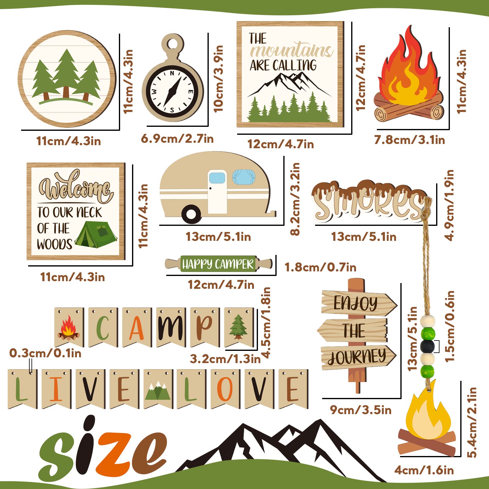 25 Pcs Camping Tiered Tray Decor Set Farmhouse Smores Tiered Tray Wood Sign Decor Camping Party Decorations Campfire Barbecue Ce