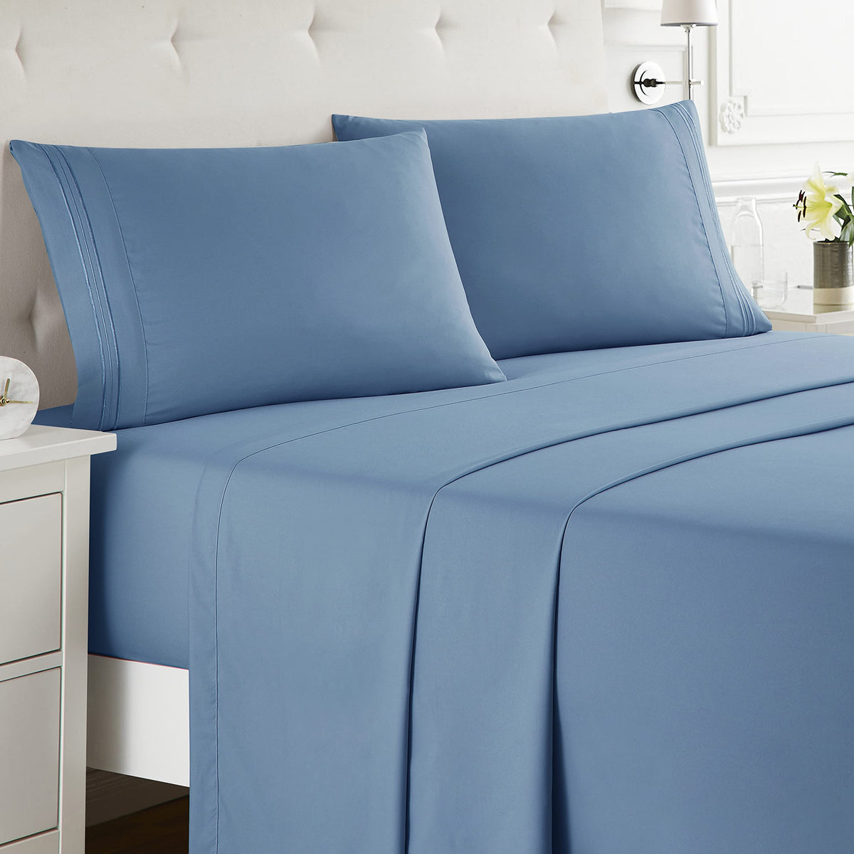 Nestl Full Xl Sheets Sets - 4 Piece Full Xl Size Sheets, Double Brushed Blue Heaven Sheets, Hotel Luxury Full Xl Sheet Set, Extr