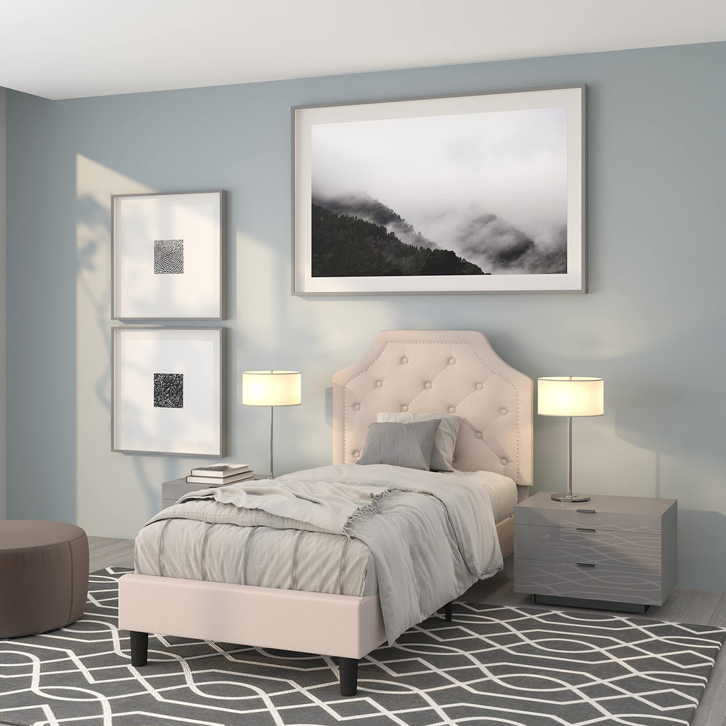 Flash Furniture Brighton Twin Size Tufted Upholstered Platform Bed In Beige Fabric