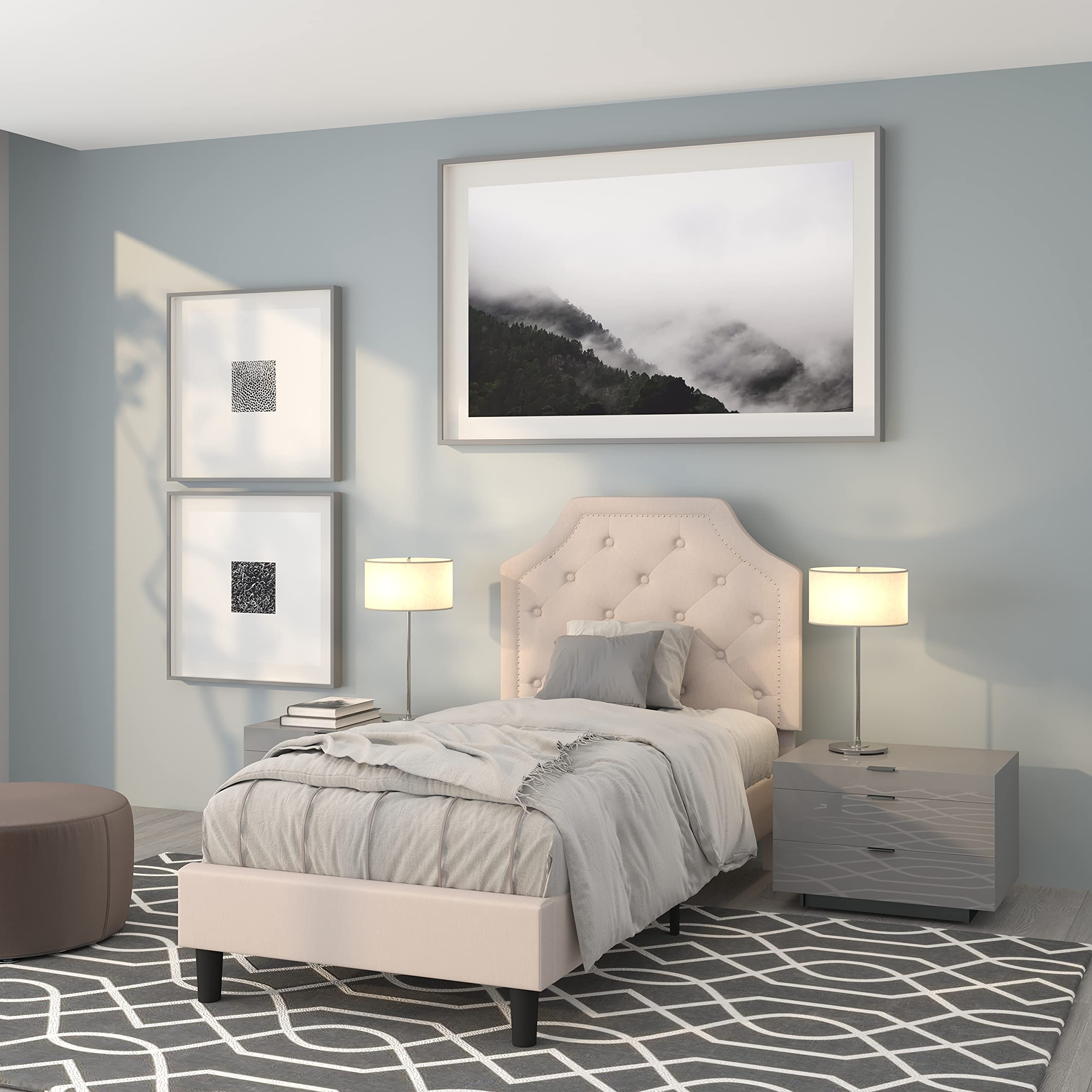 Flash Furniture Brighton Twin Size Tufted Upholstered Platform Bed In Beige Fabric