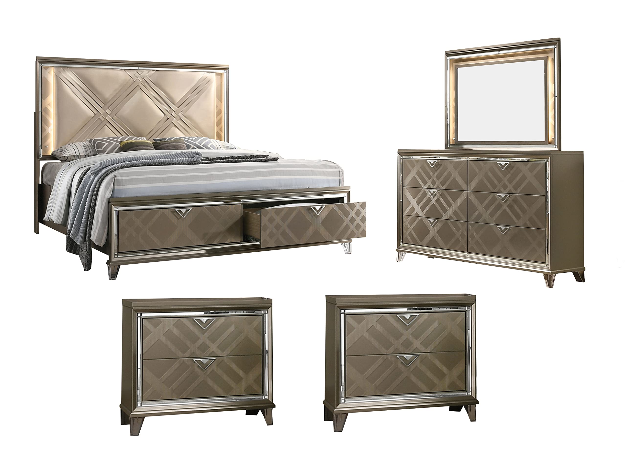 Best Quality Furniture New York Bedroom Set, Majestic Gold
