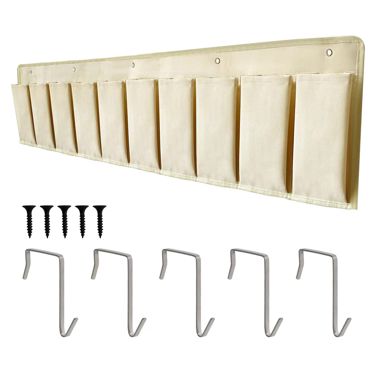 RVZONE RV Shoe Pockets 10 Pockets Heavy Hanging Bedside Storage Organizer with Sturdy Hooks Storage Pockets Hangs on bed for Sho