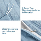 Avelom Grayish Blue Duvet Cover King(104 X 90 Inches), 3 Pieces (1 Duvet Cover, 2 Pillow Cases), Seersucker Striped Soft Washed Microfiber Textured Duvet Cover Set With Zipper Closure, Corner Ties
