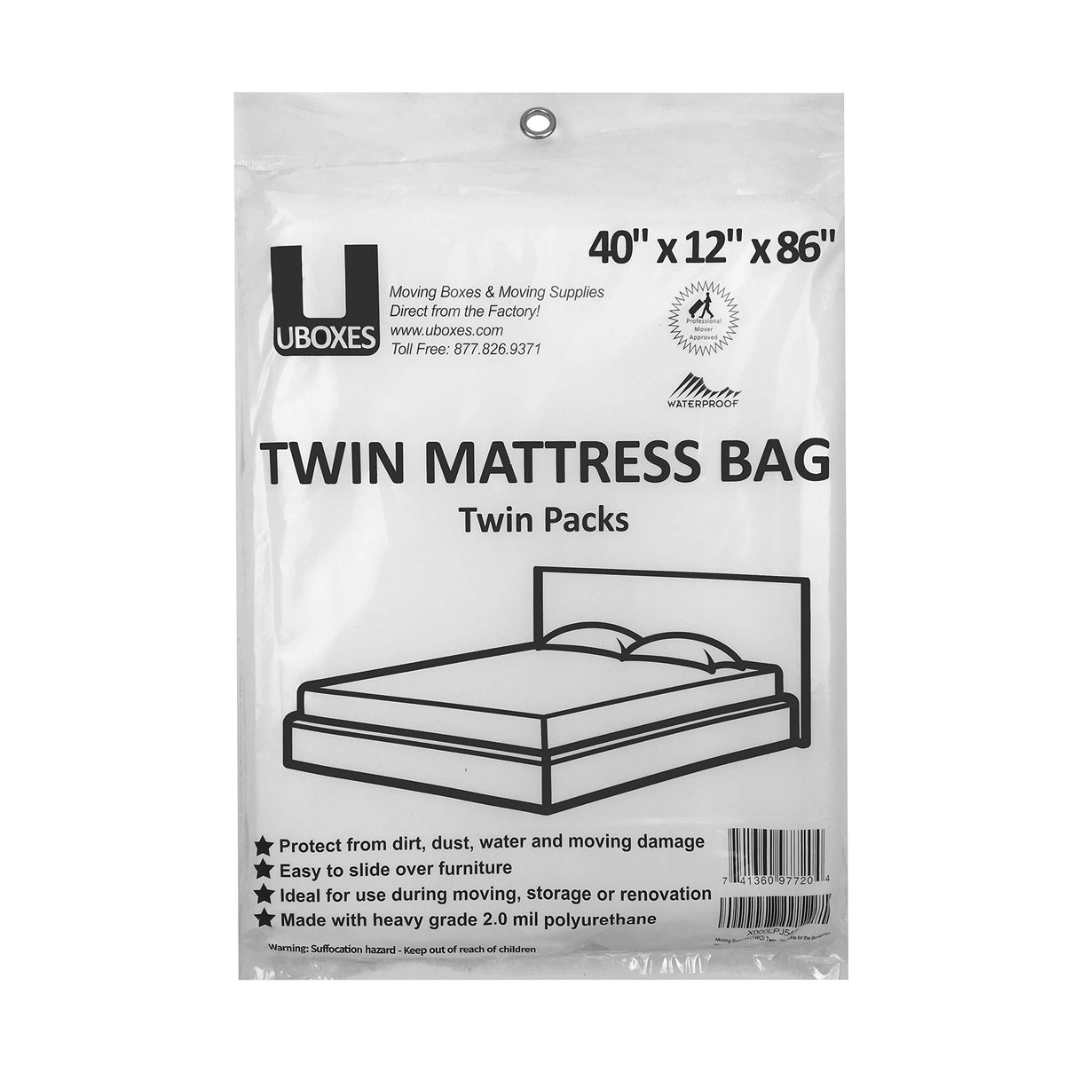 Uboxes Twin Size Mattress Covers, 40'' X 12'' X 86'', Clear, 2 Pack