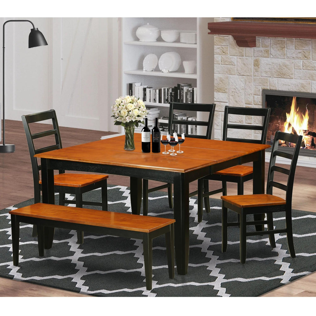 East West Furniture PARF6-BCH-W 6 Piece Set Contains a Square Wooden Table with Butterfly Leaf and 4 Dining Room Chairs with a Bench, 54x54 Inch