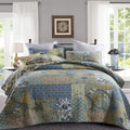 Yvooxny Quilt Set Queen Bedspread Reversible Green Farmhouse Garden Coverlet Real Patchwork Quilt Set For All Seasons, Bohemian