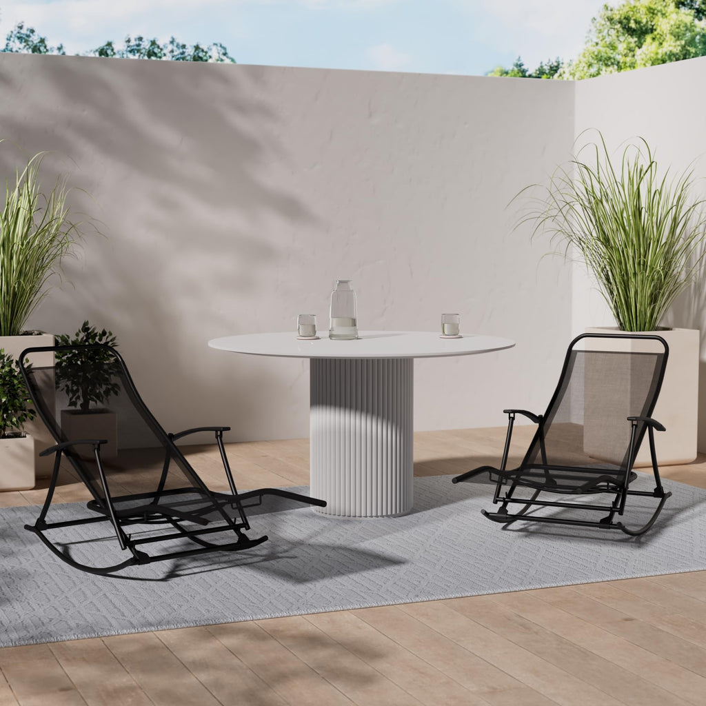 vidaXL Patio Rocking Chair - Steel and Textilene Reclining Garden Chair with Adjustable Positions – Folding, Lightweight & Portable for Outdoor/Indoor, Beach, Camping, Black