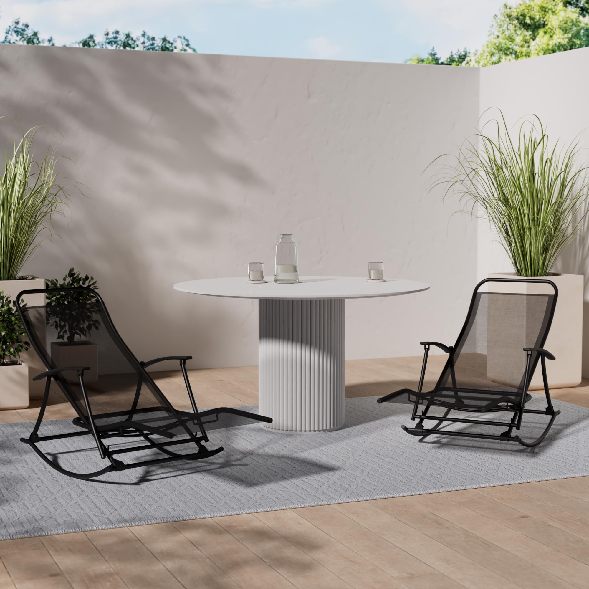 vidaXL Patio Rocking Chair - Steel and Textilene Reclining Garden Chair with Adjustable Positions – Folding, Lightweight & Portable for Outdoor/Indoor, Beach, Camping, Black