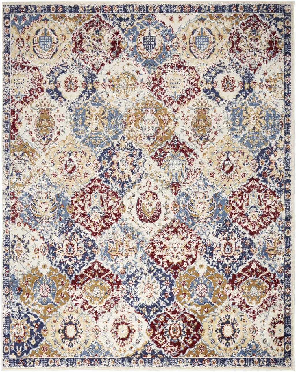 HomeRoots 522102 8 x 10 ft. Navy Blue Damask Traditional Power Loomed Distressed Rectangle Area Rug