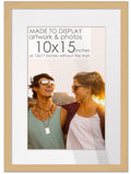 10x15 Frame Natural Wood with White Mat | 12x17 Frame Matted to 10x15 | Display Your Photo Under UV Acrylic Shatter Guard Front,