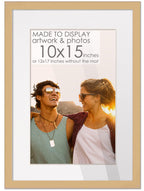 10x15 Frame Natural Wood with White Mat | 12x17 Frame Matted to 10x15 | Display Your Photo Under UV Acrylic Shatter Guard Front,