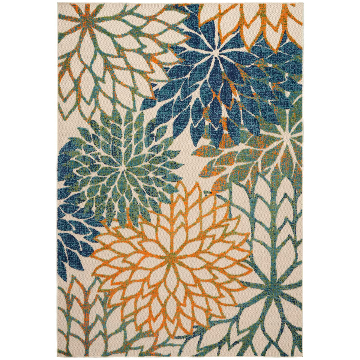 Nourison Aloha Indoor Outdoor Blue Green 5'3' X 7'5' Area Rug, Easy Cleaning, Non Shedding, Bed Room, Living Room, Dining Room