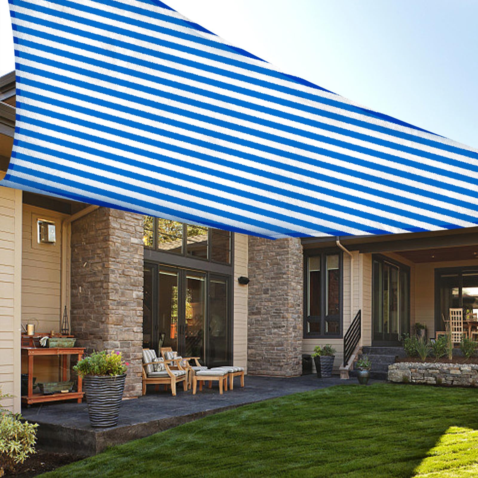 LOVE STORY 10 x 13 Rectangle Blue-White Sun Shade Sail Canopy UV Block for Outdoor Patio Garden Backyard