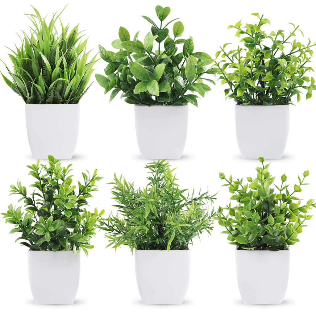 Der Rose 6 Pack Small Fake Plants Artificial Plants in Pots for Home Bthroom Bedroom Living Room Decor Indoor(Green)