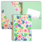 Steel Mill & Co Cute Green Mini Spiral Notebook, 8.25' X 6.25' Journal With Durable Hardcover And 160 Lined Pages, Mint Floral