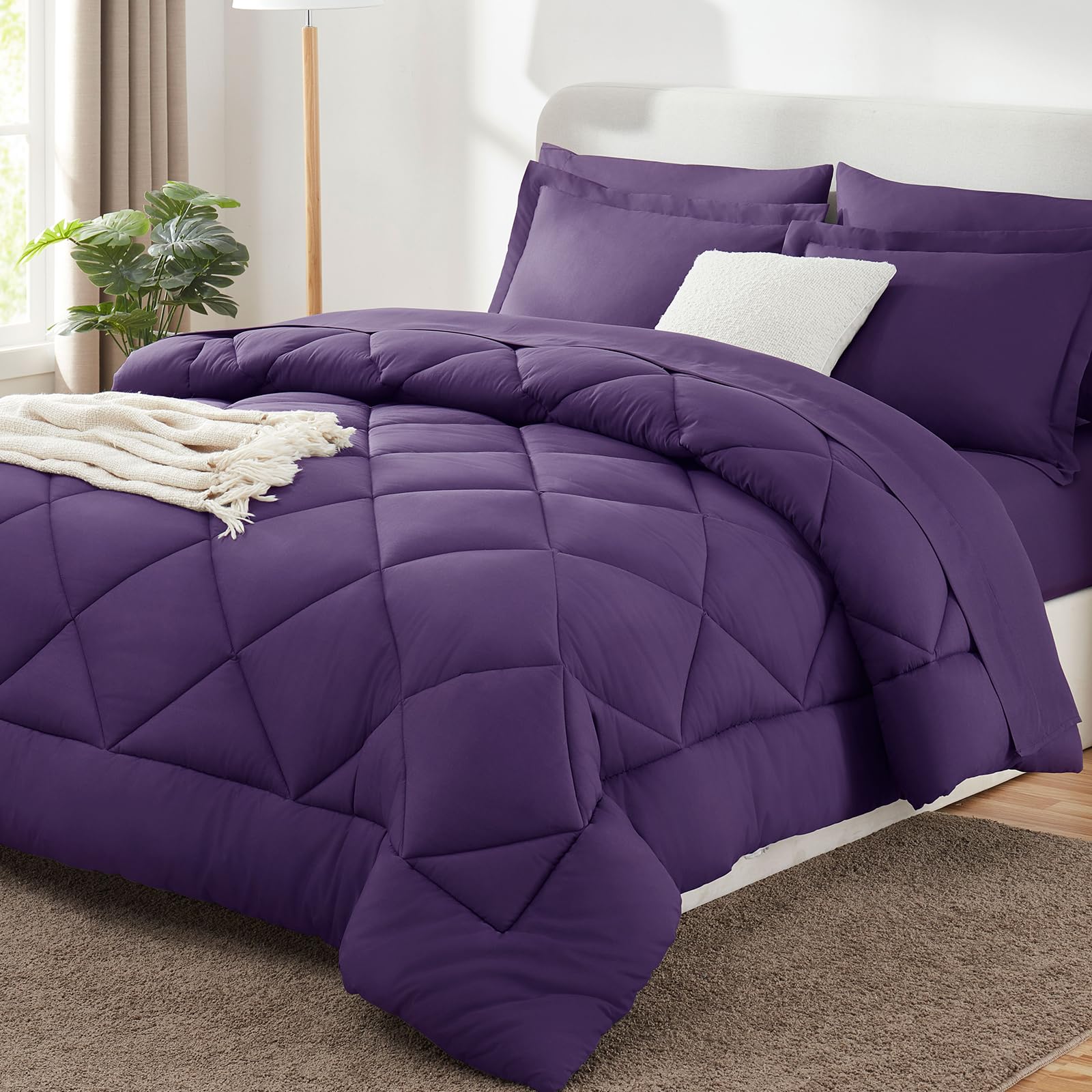 Cozylux Full Comforter Set With Sheets 7 Pieces Bed In A Bag Purple All Season Bedding Sets With Comforter, Pillow Shams, Flat S