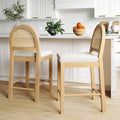 Nathan James Bailey Upholstered Rattan Bar Stool in Oak Finish Frame, Counter Height Stool with Natural Rattan Woven Back For Ki