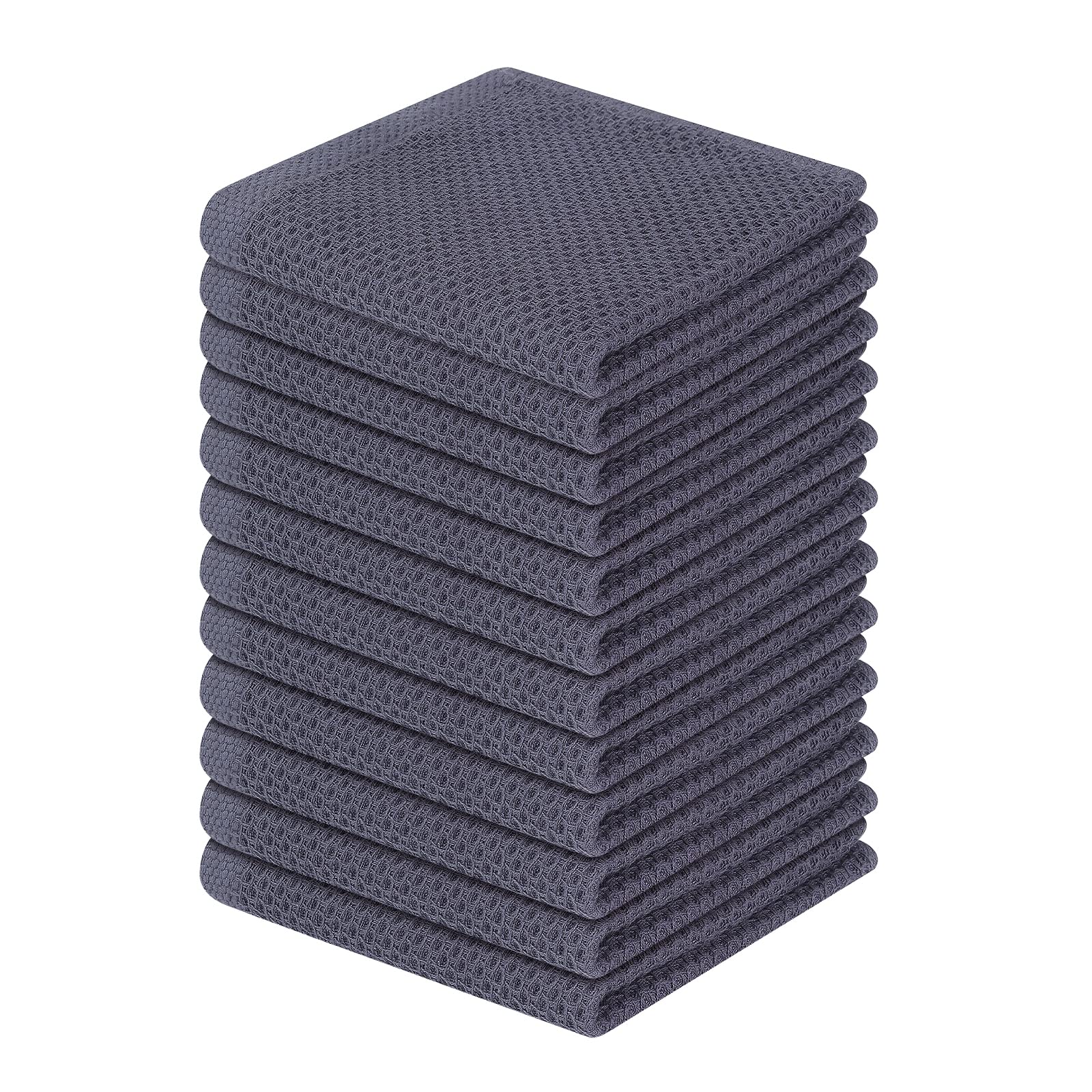 Homaxy 100% Cotton Waffle Weave Kitchen Dish Cloths, Ultra Soft Absorbent Quick Drying Dish Towels, 12 x 12 Inches, 12-Pack, Dar