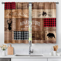 Aimego Rustic Wooden Kitchen Curtains - Farmhouse Cabin Bear Deer Country Retro Small Short Cafe Curtains Buffalo Plaid Tier Cur