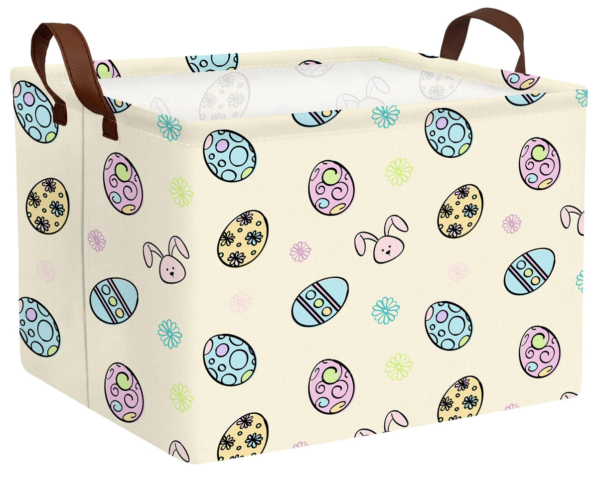 TUAUAN Large Easter Basket Folded Teen Eggs Box Canvas Empty Shelf Storage Bin Bunny Room Decor (Light Yellow)