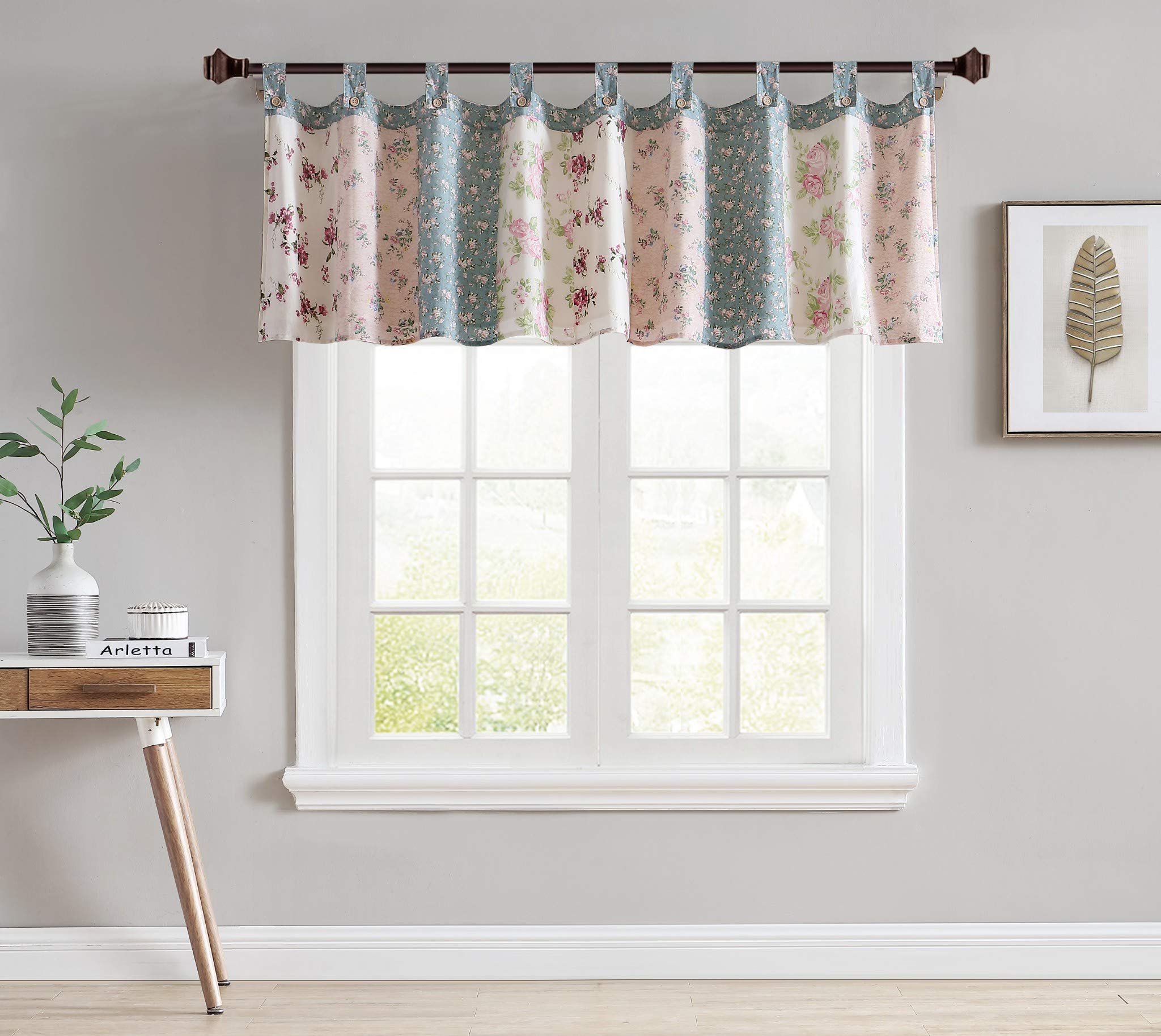 Chezmoi Collection Abbi Shabby Chic Curtain Floral Patchwork Valance Tab Top Home Decoration Window Treatment, 84 x 21