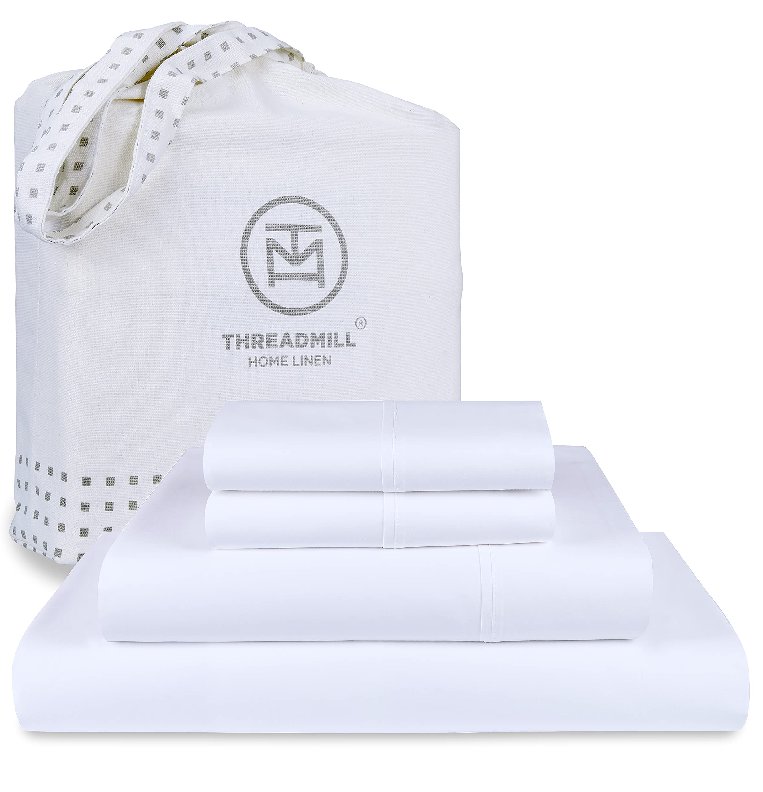Threadmill Luxury Supima Cotton Sheets, Luxury 1000 Thread Count 100% Soft 100% Soft Cotton Sheets For Full Size Bed, 4 Pc White