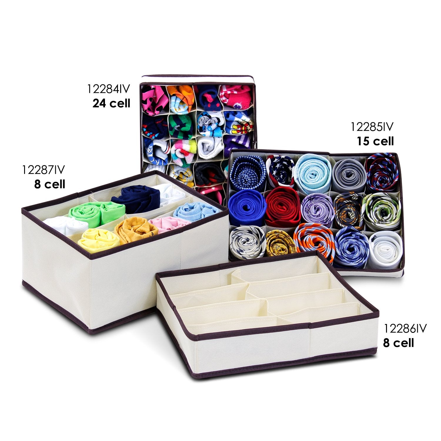 Furinno 12286Iv Non-Woven Fabric Storage Organizer, 4 By 2-Inch, Ivory With Brown Trim