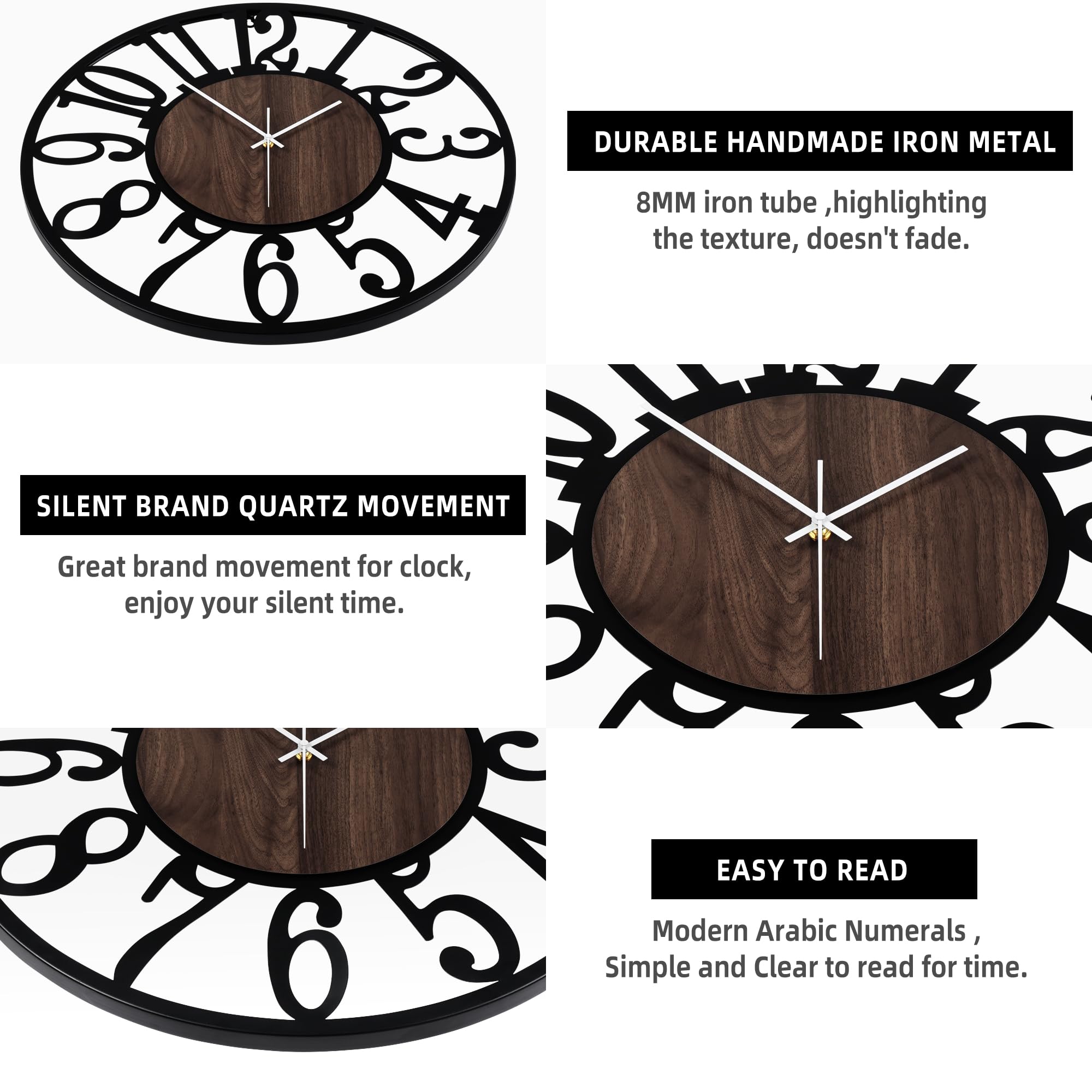 1St Owned Extra Large Wall Clocks For Living Room Decor- Modern 32 Inches Silent Non Ticking Black Arabic Numbers Metal Clocks F